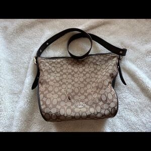 Coach Tan and Dark Brown Signature Shoulder Bag